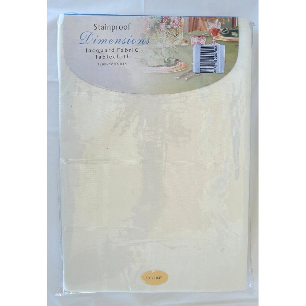 Benson Mills Stainproof Jacquard Fabric Tablecloth 60"x104" Cream Tablescape